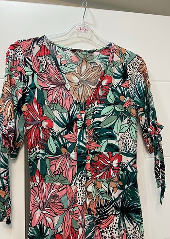 Renkli Bohem V Yaka Uzun Elbise - Görsel 4