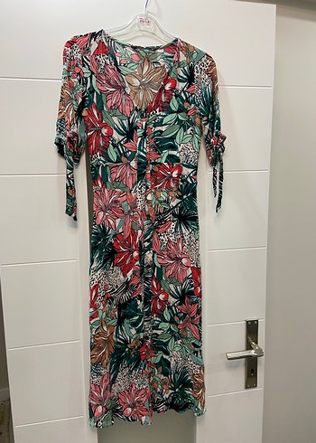 Renkli Bohem V Yaka Uzun Elbise - Görsel 6