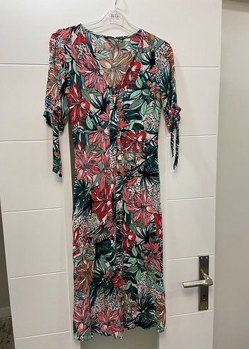 Renkli Bohem V Yaka Uzun Elbise - Görsel 5