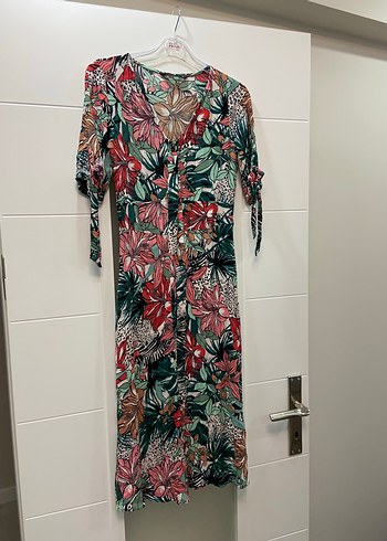 Renkli Bohem V Yaka Uzun Elbise - Görsel 7