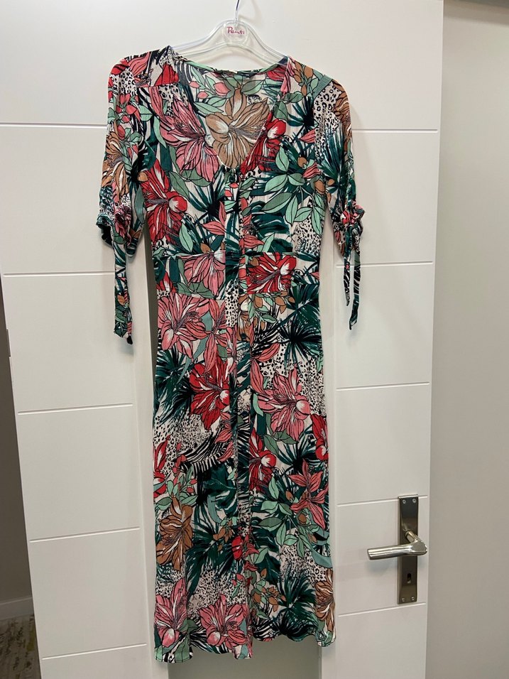 Renkli Bohem V Yaka Uzun Elbise - Görsel 5