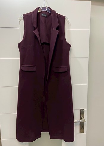 Bordo Kadın Uzun Yelek - Görsel 6