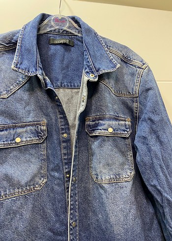 Düğmeli Mavi Denim Kadın Gömlek - Görsel 9