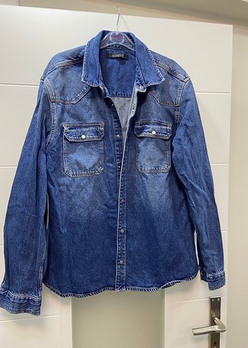 Düğmeli Mavi Denim Kadın Gömlek - Görsel 8