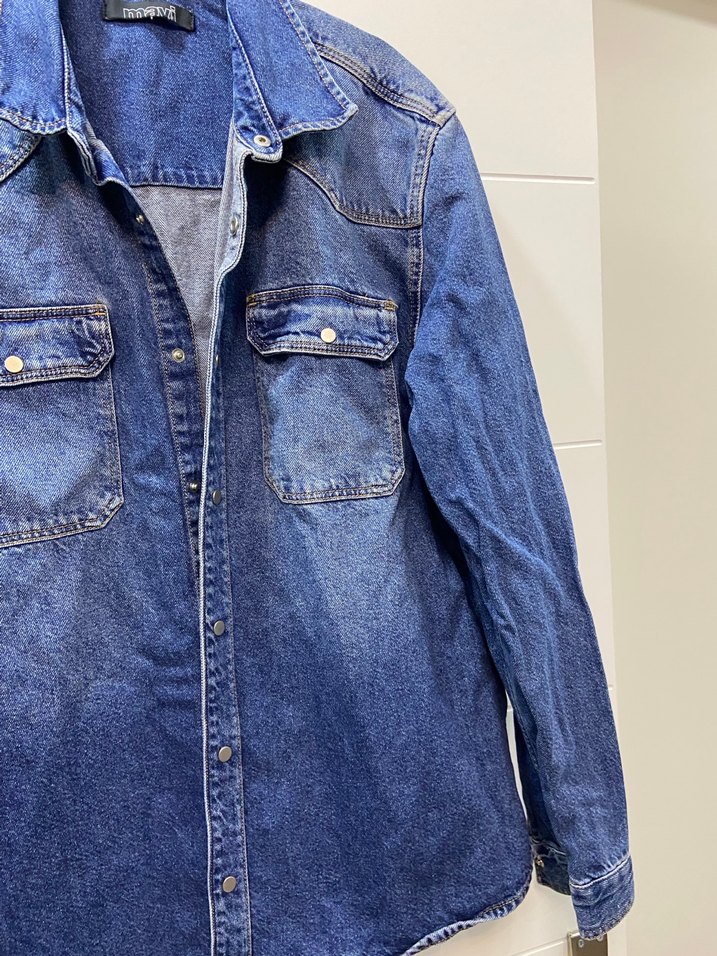 Düğmeli Mavi Denim Kadın Gömlek - Görsel 5