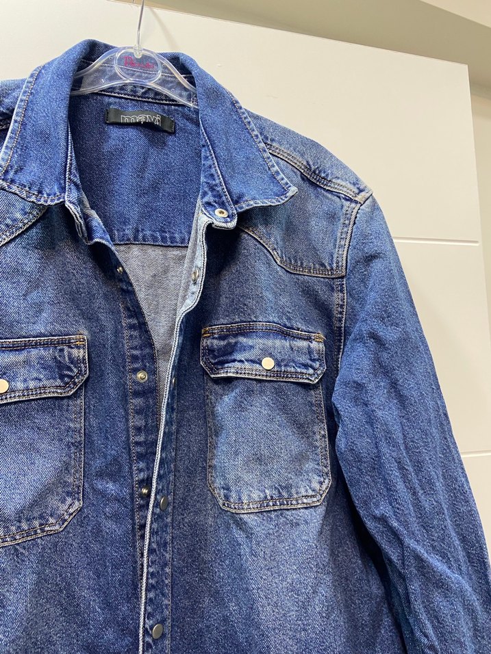 Düğmeli Mavi Denim Kadın Gömlek - Görsel 4