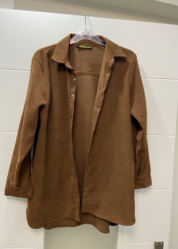 Düğmeli Kahverengi Süet Kadın Gömlek - Görsel 8