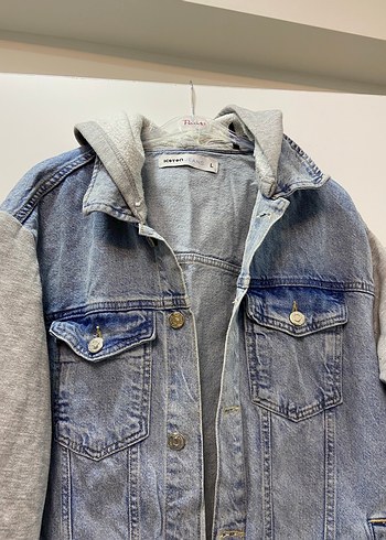 Gri Kapüşonlu Denim Ceket - Görsel 6