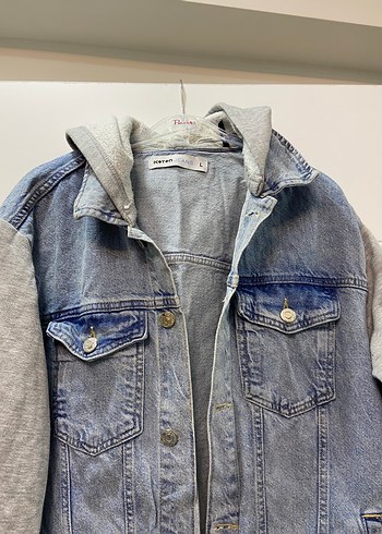 Gri Kapüşonlu Denim Ceket - Görsel 4