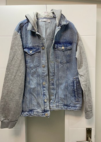 Gri Kapüşonlu Denim Ceket - Görsel 7