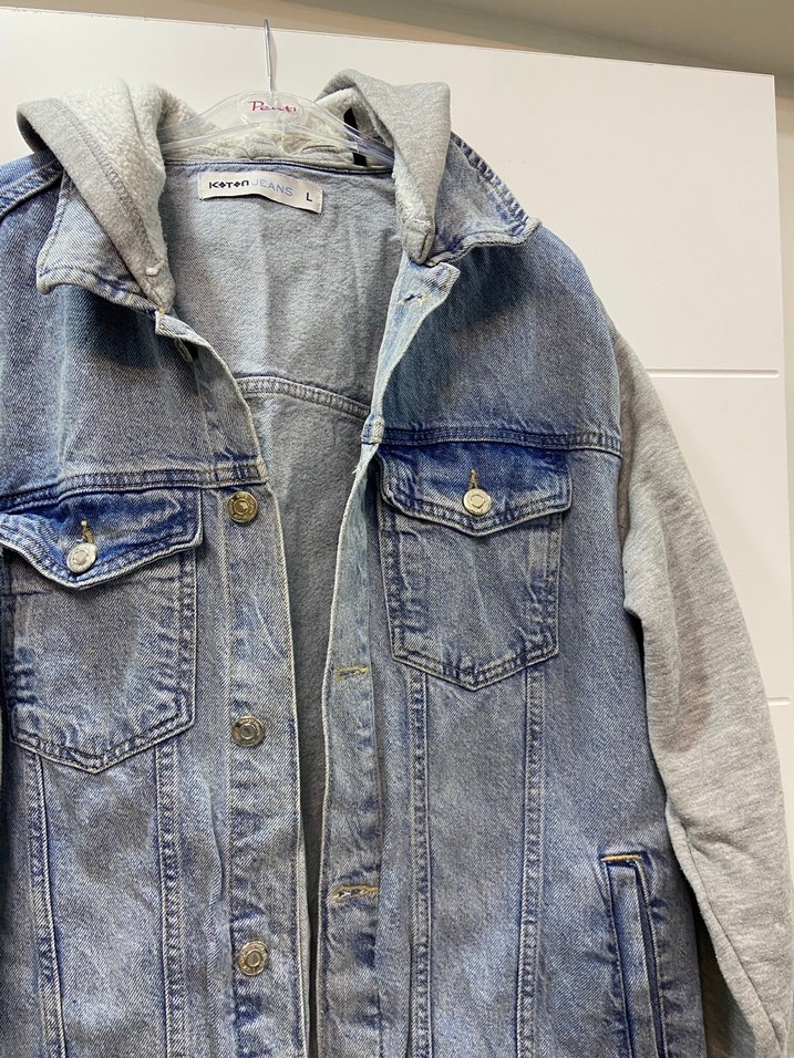 Gri Kapüşonlu Denim Ceket - Görsel 3