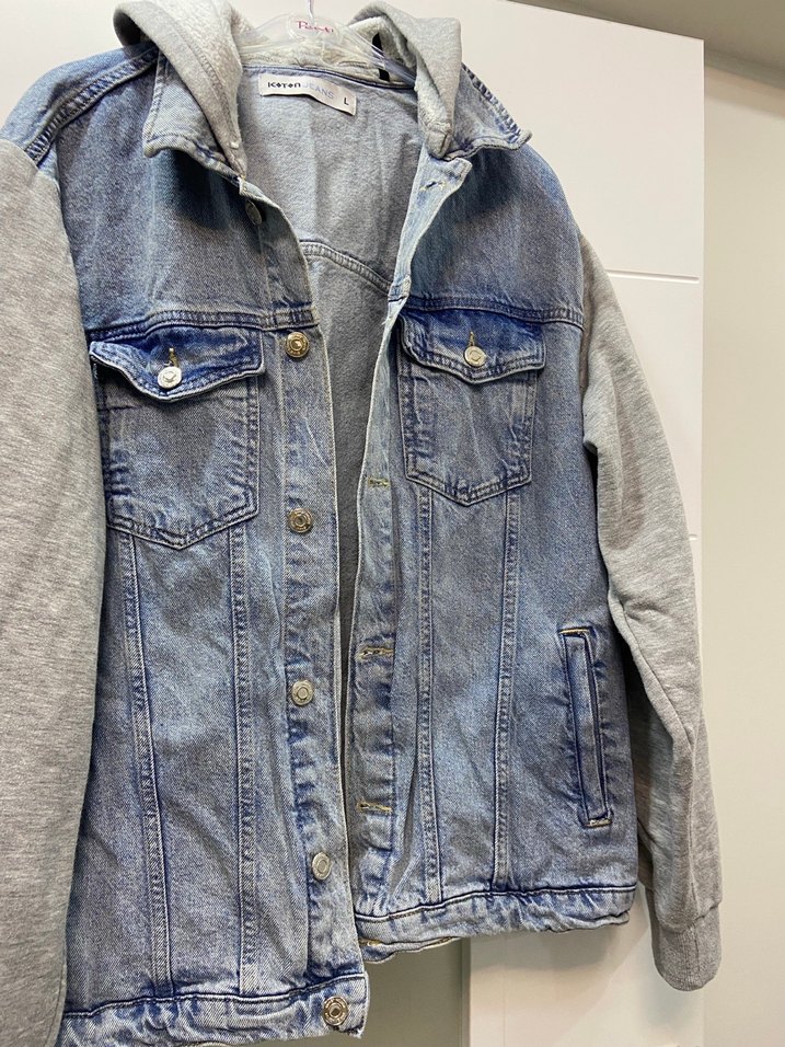 Gri Kapüşonlu Denim Ceket - Görsel 5