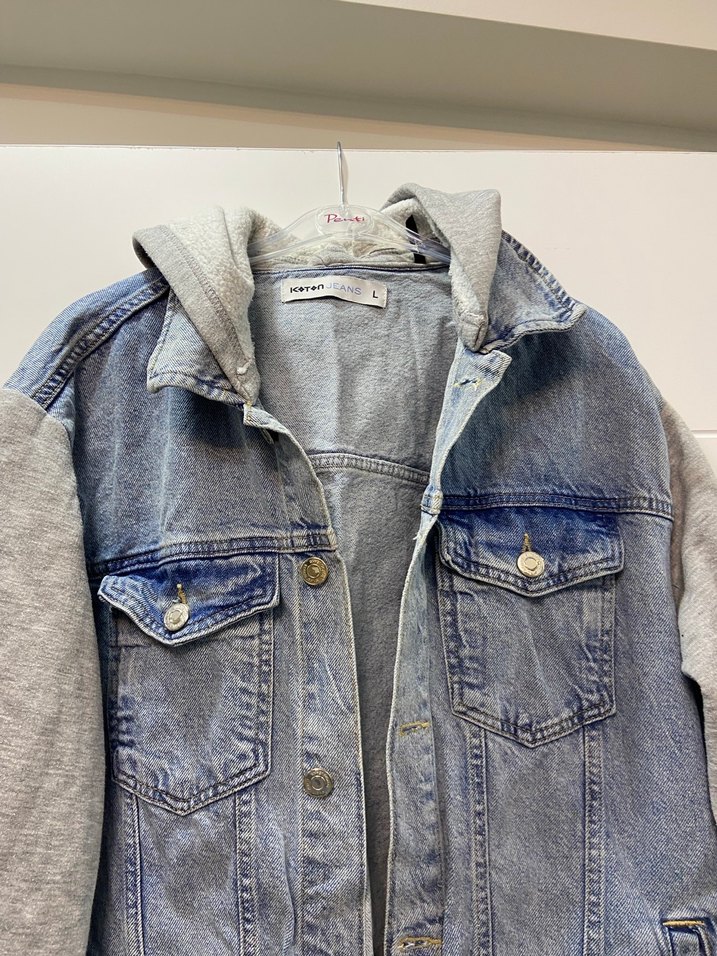 Gri Kapüşonlu Denim Ceket - Görsel 4