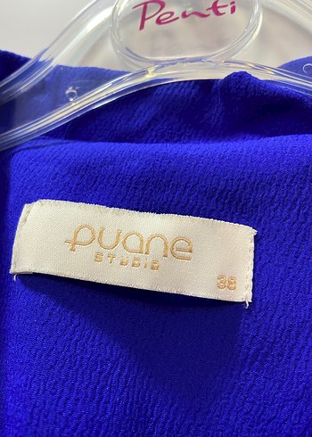 Düğmeli Kolsuz Uzun Mavi Kadın Elbise - Görsel 2