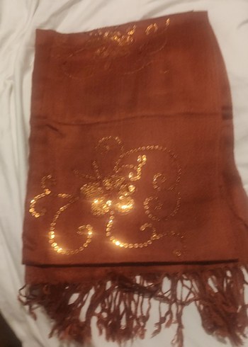 Kadın tarçın renkli Şal Pullu Drapeli - Görsel 2