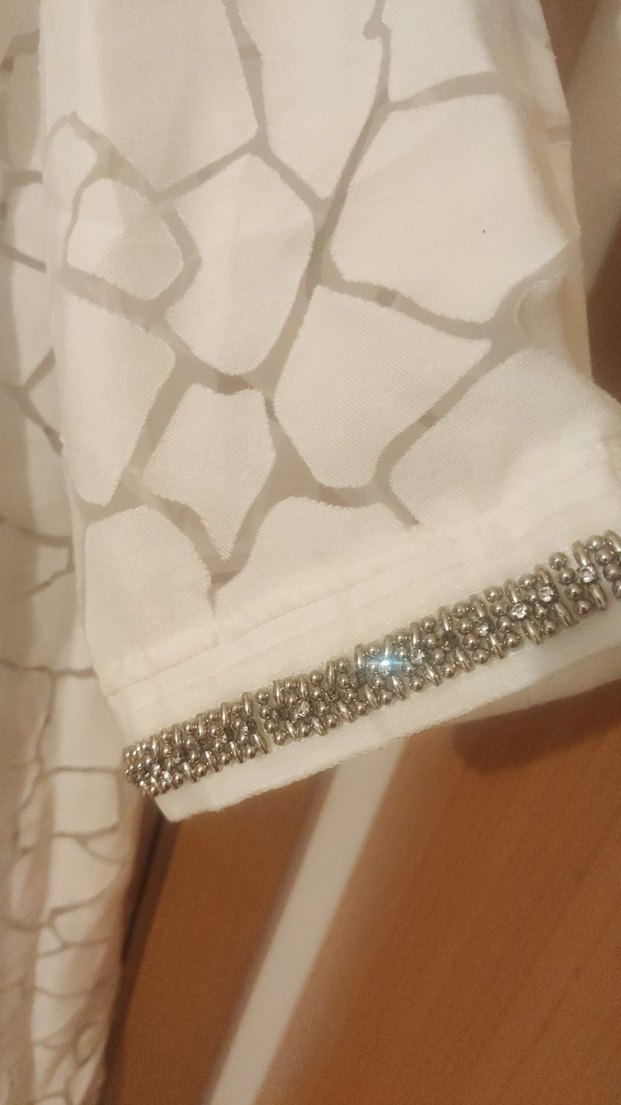 Uzun Beyaz Nakışlı Keten Kadın Kimono - Görsel 2