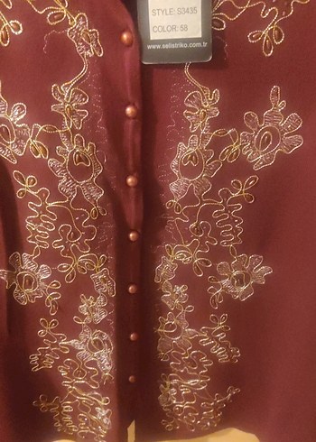 Düğmeli Bordo İşlemeli Kadın Hırka takim - Görsel 2