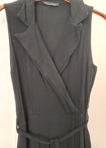 Uzun Siyah Kolsuz Elbise - Görsel 3