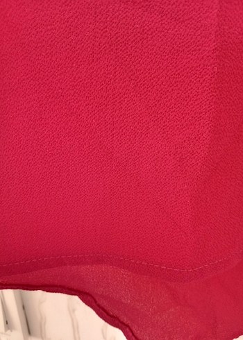 Pembe Kısa Kollu Fırfırlı Nakışlı Bluz - Görsel 5