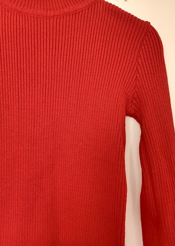 Kırmızı Yüksek Yakalı Kadın Triko Kazak - Görsel 3