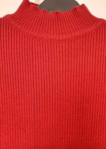 Kırmızı Yüksek Yakalı Kadın Triko Kazak - Görsel 2