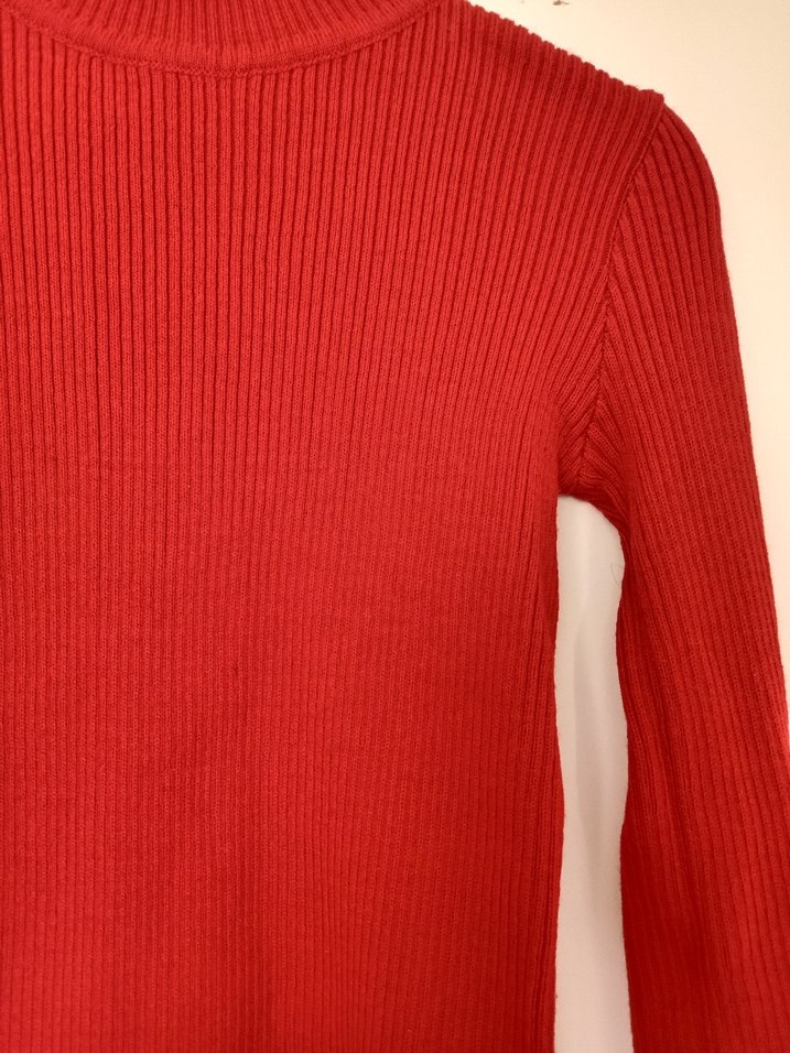 Kırmızı Yüksek Yakalı Kadın Triko Kazak - Görsel 3