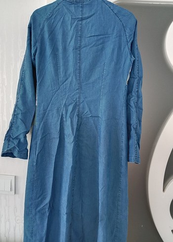 Düğmeli Uzun Mavi Denim  Ferace - Görsel 5