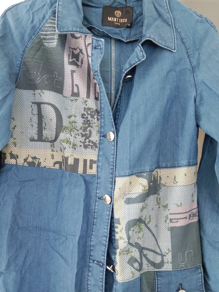 Düğmeli Uzun Mavi Denim  Ferace - Görsel 2