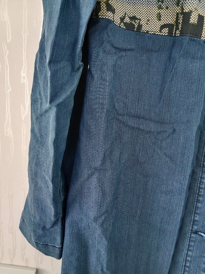 Düğmeli Uzun Mavi Denim  Ferace - Görsel 4