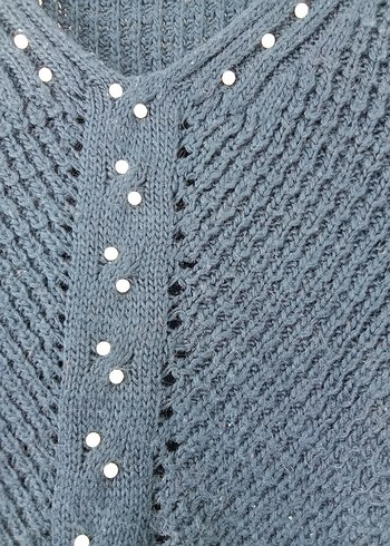 İnci Detaylı Lacivert Bohem Örgü Kazak - Görsel 2