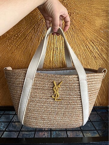 YSL Krem Suni Deri Hasır Çanta