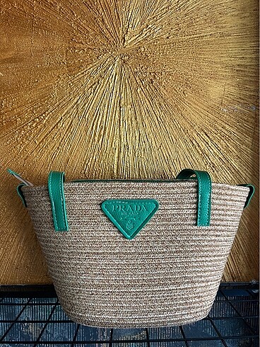 Prada Yeşil Fermuarlı Suni Deri Hasır Çanta
