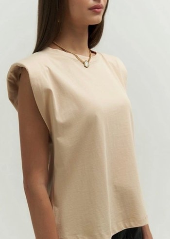 Bej Kadın Kolsuz Basic Tişört - Görsel 3