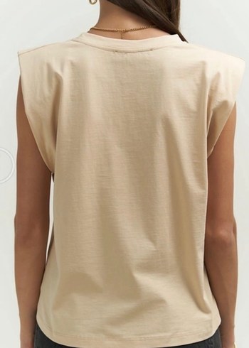 Bej Kadın Kolsuz Basic Tişört - Görsel 4