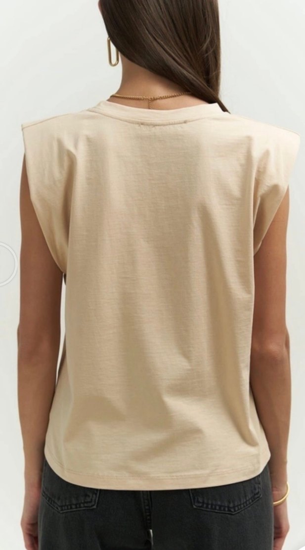 Bej Kadın Kolsuz Basic Tişört - Görsel 4