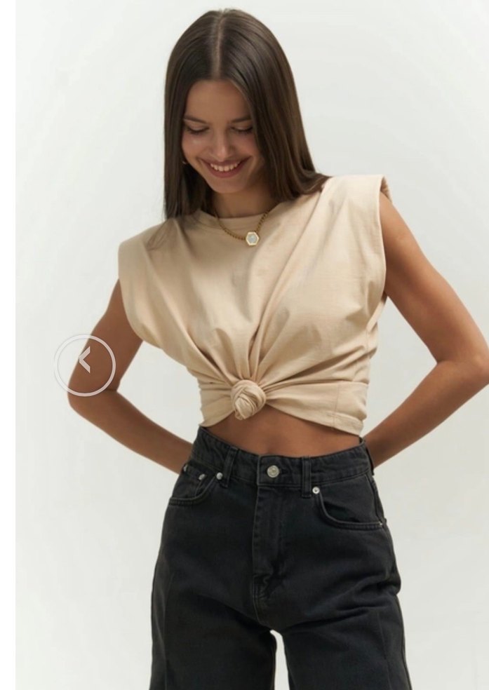 Bej Kadın Kolsuz Basic Tişört - Görsel 5