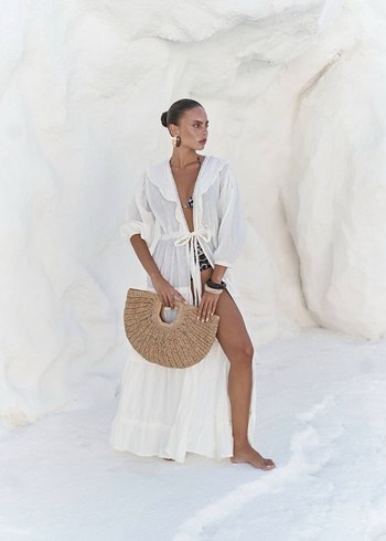 Bohem Uzun Beyaz Kadın Sabahlık - Görsel 3