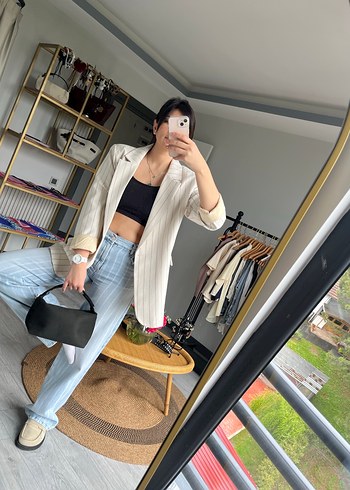 Kadın Beyaz Denim Kuşaklı Blazer - Görsel 4