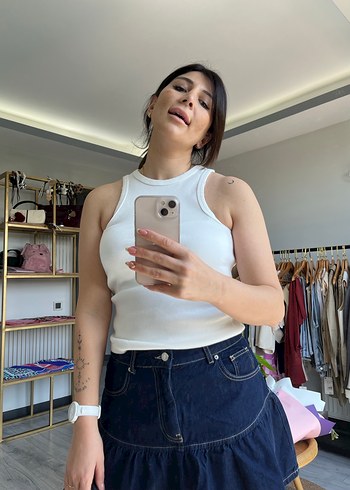 Kadın Lacivert Denim Mini Etek - Görsel 3