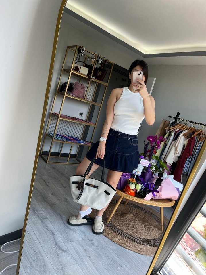 Kadın Lacivert Denim Mini Etek - Görsel 2