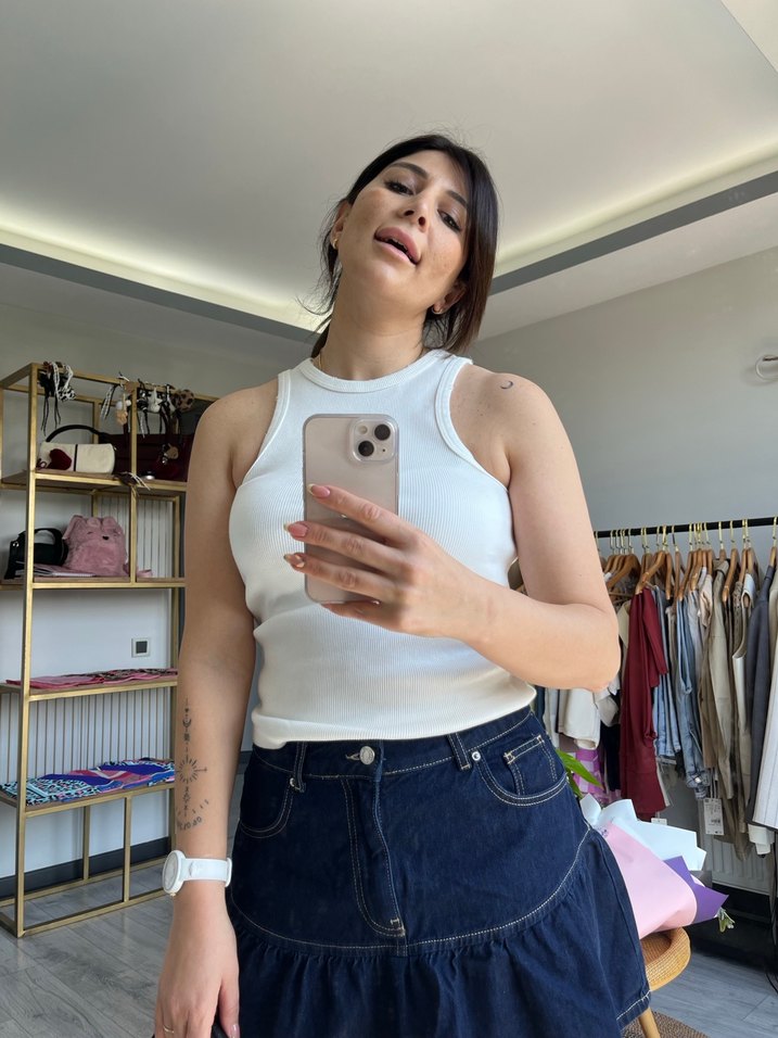 Kadın Lacivert Denim Mini Etek - Görsel 3