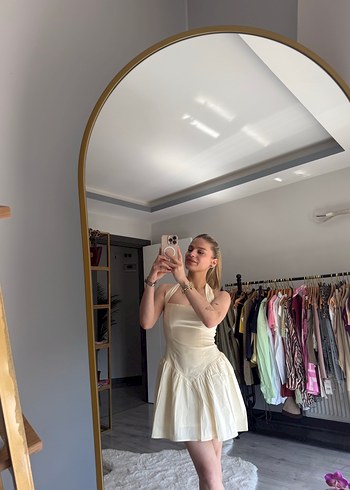 Sarı Midi Straplez Mini elbise - Görsel 2