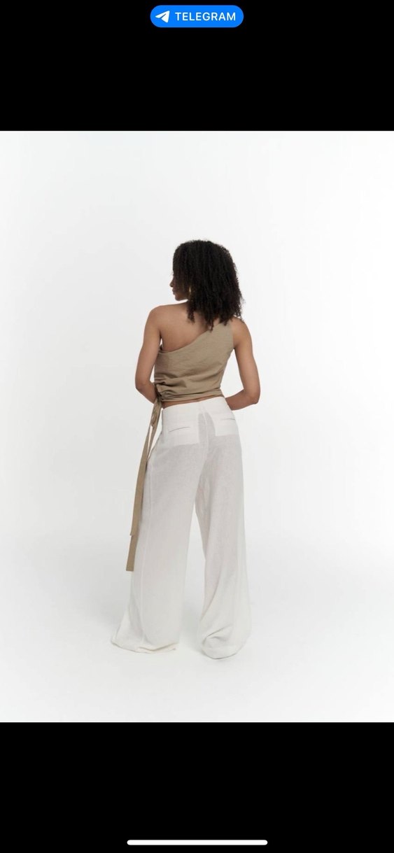 Bej Keten Askılı Drapeli Bluz - Görsel 2