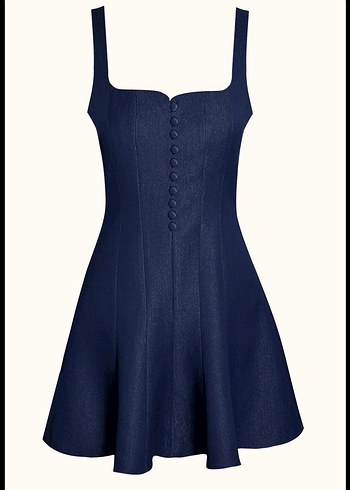 Düğmeli Lacivert Mini Denim Elbise Muun marka - Görsel 5