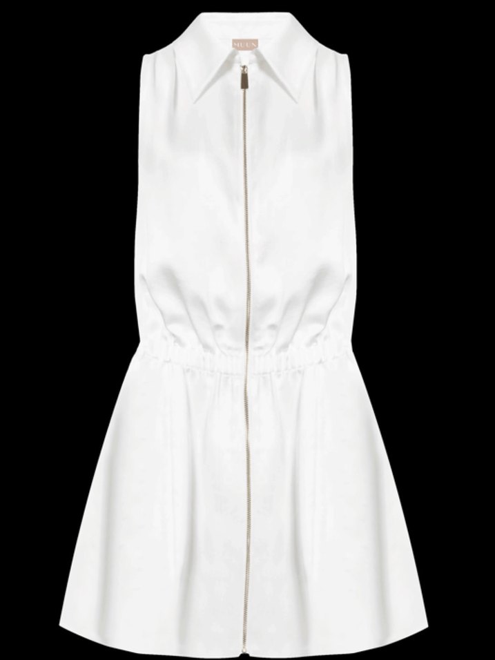 Dikişsiz Beyaz Midi Kolsuz Elbise muun - Görsel 2