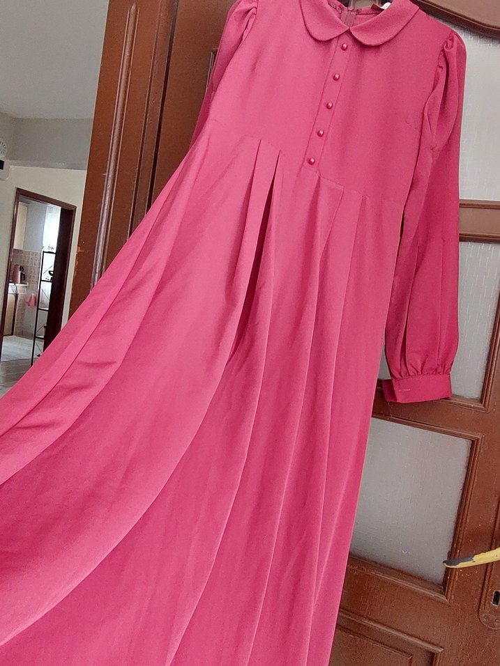 Diger Bordo Uzun Kollu Piliseli Kadın Elbise - Görsel 3