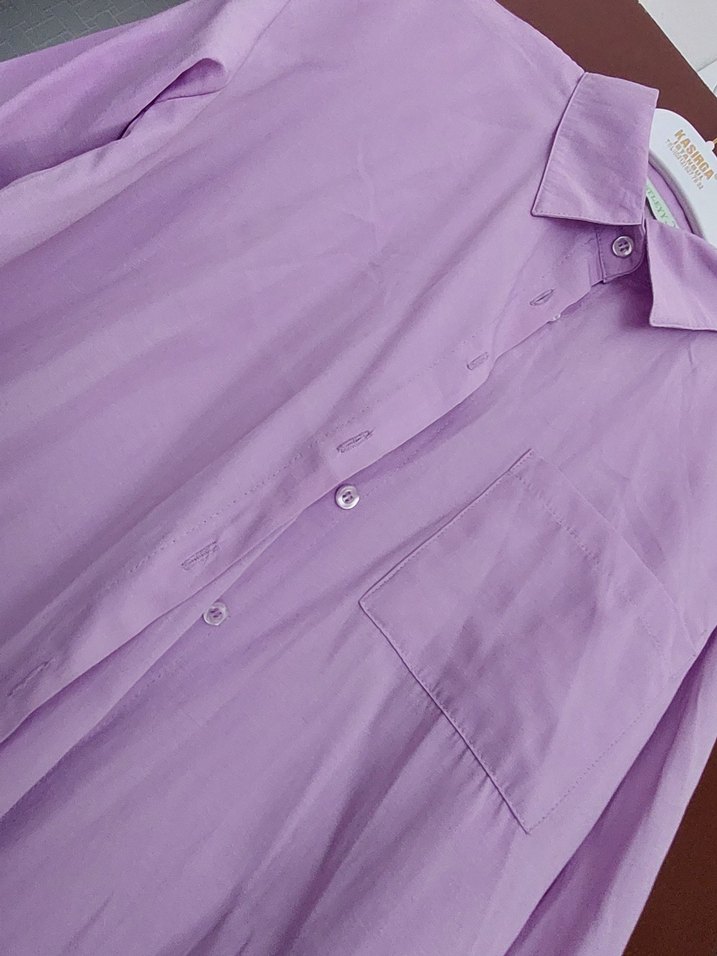 Düğmeli Mor Midi Kadın Gömlek - Görsel 2