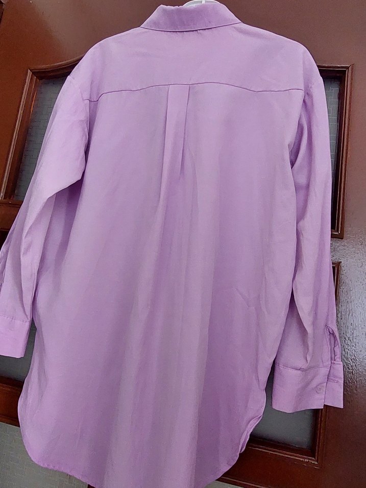 Düğmeli Mor Midi Kadın Gömlek - Görsel 3