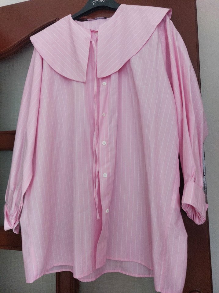 Pembe Düğmeli Midi Keten Gömlek - Görsel 2