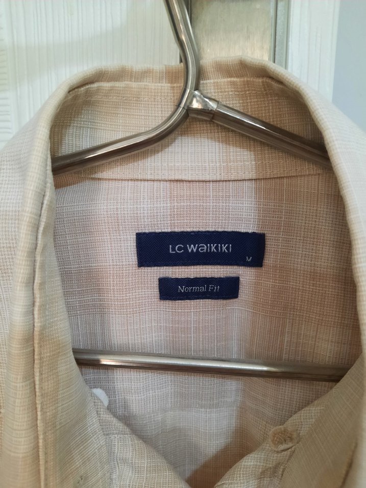 Bej Düğmeli Pamuklu Keten Erkek Gömlek - Görsel 2